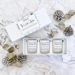 Atelier 38 Myrrh & Tonka, Spiced Orange, & Winter Berries Soy Candle Gift Set White