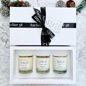 Atelier 38 Christmas Spice, Christmas Hearth, & Christmas Tree Soy Candle Gift Set Clear