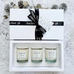 Atelier 38 Myrrh & Tonka, Spiced Orange, & Winter Berries Soy Candle Gift Set Clear