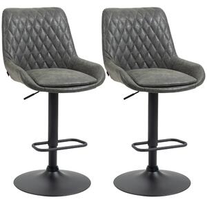 HOMCOM Retro Bar Stools Set of 2, Adjustable Kitchen Stool, Upholstered Bar Chairs with Back, Swivel Seat, Dark Grey