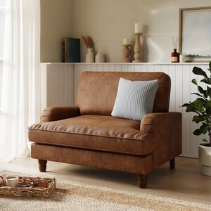 Beatrice Snuggle Sofa, Relaxed Faux Leather Tan