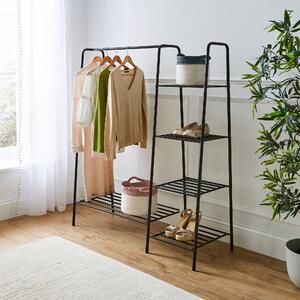 Multifunctional Metal Clothes Rail With Shelves Black