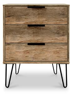 Moreno Rustic Oak Wooden 3 Drawer Midi Chest of Drawers with Hairpin Legs | Roseland Furniture