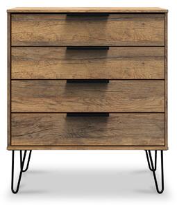 Moreno Rustic Oak Wooden 4 Drawer Chest with Black Hairpin Legs | Roseland Furniture