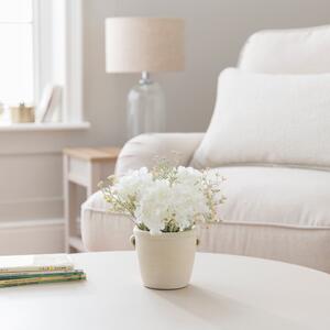 Artificial Cream Hydrangea Bouquet in Washed Grey Cement Handle Vase White