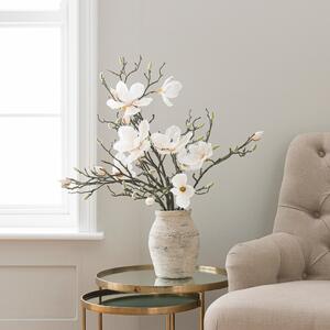 Artificial White Magnolia in Washed Grey Resin Vase White