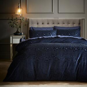 Leonara Deco Velvet Navy Duvet Cover and Pillowcase Set Navy (Blue)