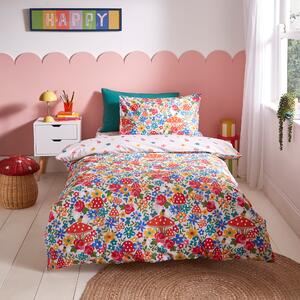 Toadstool Floral Bright Duvet Cover and Pillowcase Set MultiColoured