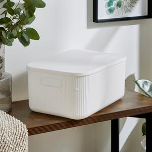 Ribbed Storage Box with Lid 13L White