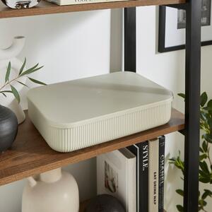 Ribbed Storage Box with Lid 6.8L Beige