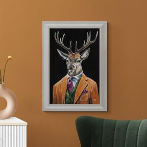 Gentleman Stag by Louise Brown Framed Print White/Brown