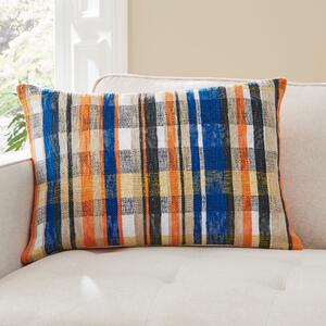 Woven Check Cushion Multi Orange/White/Blue