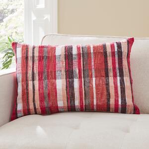 Woven Check Cushion Rhubarb Red/White/Brown