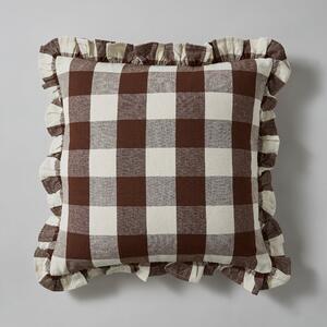 Frilled Check Cushion Pinecone Brown/White