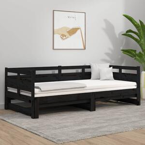 Pull-out Day Bed Black Solid Wood Pine 2x(90x190) cm
