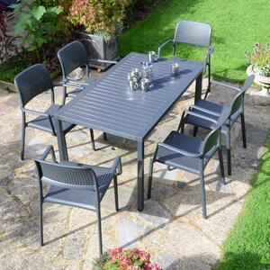 Cube Dining Table with 6 Bora Chair Set Anthracite Black