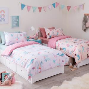 Pretty Mermaid Single Duvet Cover and Pillowcase Twin Pack Set Pink/Blue/White