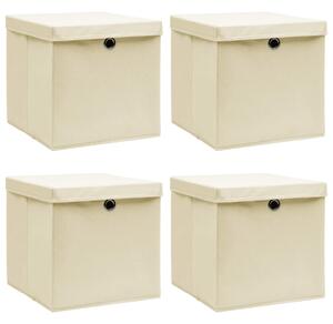 Storage Boxes with Lid 4 pcs Cream 32x32x32 cm Fabric