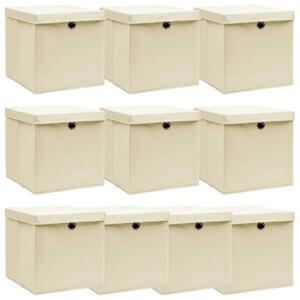 Storage Boxes with Lid 10 pcs Cream 32x32x32 cm Fabric