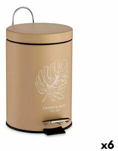 Pedal bin Berilo Tropical Bath White Beige Steel Plastic 3 L (6 Units)