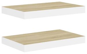 Floating Wall Shelves 2 pcs Oak and White 40x23x3.8 cm MDF