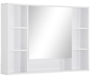 Kleankin Wall-mounted bathroom cabinet with mirror, bathroom unit, 7 open shelves and cupboard, 100 x 15 x 70 cm, white
