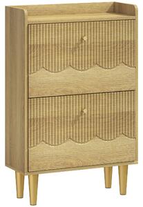 HOMCOM Narrow Shoe Cabinet, Modern Shoe Storage Cabinet with 2 Flip Drawers, Oak
