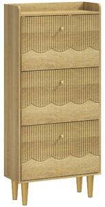 HOMCOM Narrow Shoe Cabinet, Modern Shoe Storage Cabinet with 3 Flip Drawers, Oak