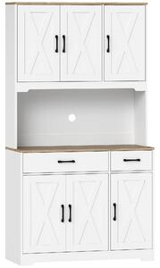 HOMCOM 175 cm Tall Kitchen Pantry Cabinet with Microwave Stand, Freestanding Pantry Cupboard, White