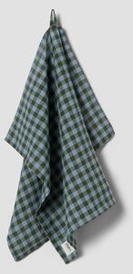 Fern Green & Dusk Blue Colour Drenched Gingham Linen Blend Tea Towel | Default | Piglet in Bed