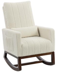 HOMCOM Rocking Chair for Adults, Lounge Rocker Chair with Lumbar Pillow, High Back, Wood Base, Side Pockets, Cream White