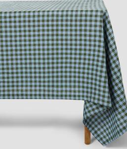 Fern Green & Dusk Blue Colour Drenched Gingham Linen Blend Tablecloth | Medium | Piglet in Bed