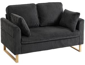 HOMCOM 2 Seater Sofa, 140 cm Loveseat Sofa with Spring Cushions, Metal Legs, 2 Pillows, Dark Grey
