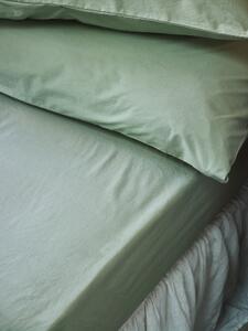 Mellow Green Washed Cotton Percale Fitted Sheet | Single | Piglet in Bed