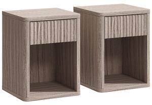 HOMCOM Modern Bedside Table Set of 2, Bedside Cabinet with Drawer and Open Shelf, Side End Table, Nightstand for Bedroom, Oak