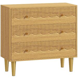 HOMCOM Dresser for Bedroom 3 Drawer Chest of Drawers with Steel Frame for Living Room in Oak