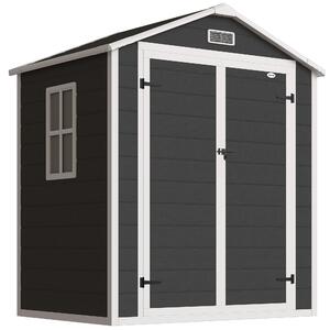 Outsunny 6'x4.5' Garden Storage Shed, Lockable Garden Shed with Double Doors, Window, Vent and Plastic Roof, Black