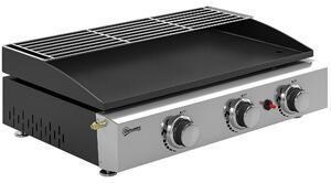 Outsunny 3 Burner Grill Griddle, Portable Gas Plancha with Warming Rack, 7.5 kW, Tabletop Gas BBQ with Grease Cup, Black