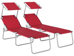 Outsunny Outdoor Foldable Sun Lounger Set of 2, 4 Level Adjustable Backrest Reclining Sun Lounger Chair with Angle