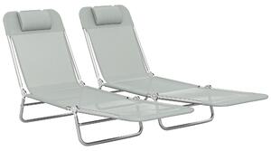 Outsunny Set of Two Steel Frame Sun Loungers, with Reclining Backs - Light Grey