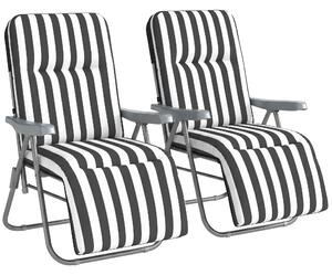 Outsunny Set of 2 Foldable Patio Sun Lounger with Adjustable Backrest and Cushion, Grey and White