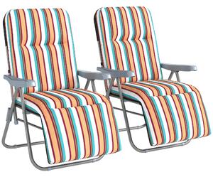 Outsunny Set of 2 Foldable Patio Sun Lounger with Adjustable Backrest and Cushion, Multicoloured