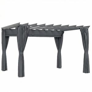 Outsunny 3.6 x 3 m Pergola with Retractable Roof Canopy, Curtains, Aluminium Garden Pergola Gazebo Sun Shade Shelter, Dark Grey