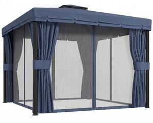 Outsunny 3 x 3(m) Patio Gazebo Canopy Garden Pavilion Tent Shelter Marquee with 2 Tier Roof, Netting and Curtains, Dark Blue