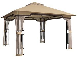 Outsunny 3.3 x 3.3 m Outdoor Garden Gazebo with Post Shelves, UPF50+ Patio Permanent Pavilion with Hook, Khaki