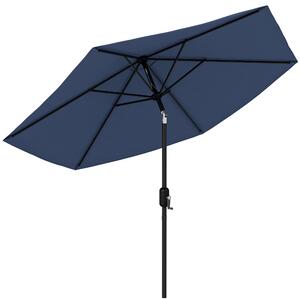 Outsunny 2.6 m Garden Parasol Umbrella with Aluminium Pole, Outdoor Patio Umbrella with Tilt and Crank, Vent, Navy Blue