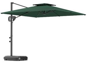 Outsunny Cantilever Parasol with Weighted Base Double Top Garden Parasol Square Hanging Patio Umbrella with Crank Tilt Dark Green