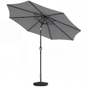 Outsunny 2.7 m Garden Parasol Umbrella with Cross Base and Sandbag, Retractable Ribs, Outdoor Table Market Umbrella, Light Grey