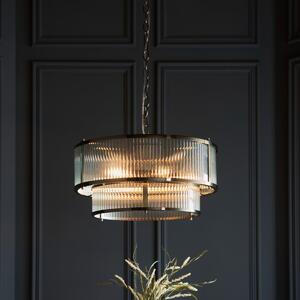 Endon 110944 Ridgeton 5 Light Ceiling Pendant In Antique Brass With Clear Ribbed Glass