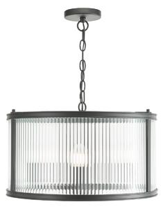 Dar Lighting Bianka 3 Light Ceiling Pendant In Matt Black With Ribbed Glass